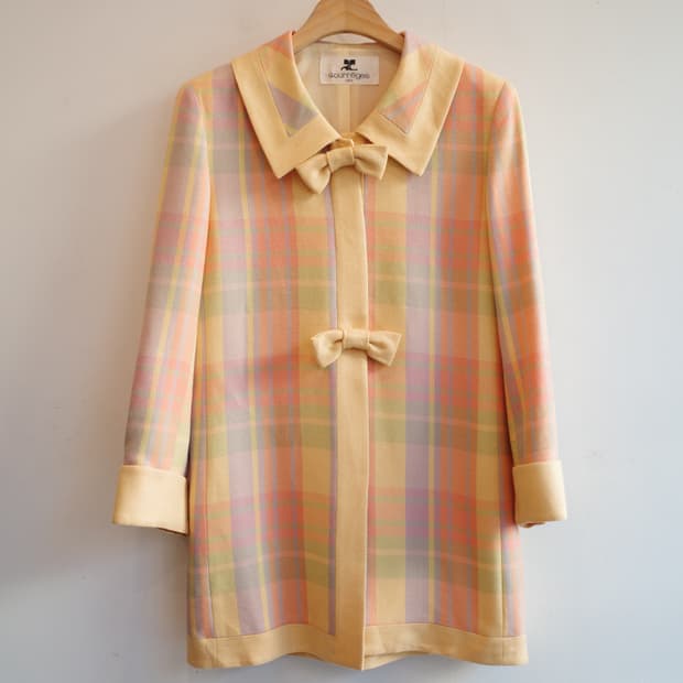 90s Courreges 쿠레쥬 울 체크 자켓 