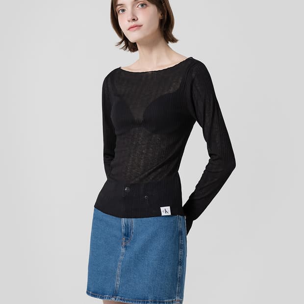 Calvin Klein 캘빈클라인진 블랙 시스루 롱슬리브 블라우스 