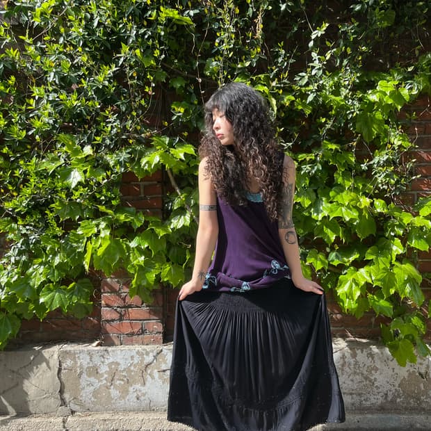 에스닉 자수 포인트 롱스커트