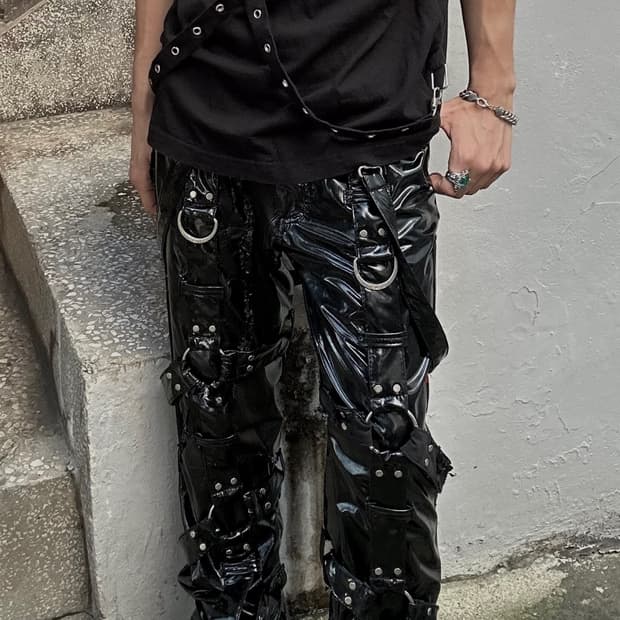 *rare* Tripp nyc 펑크 유광 본디지 블랙 팬츠
