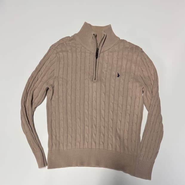 여성 US폴로 꽈배기 하프집업 코튼 니트 M 베이지