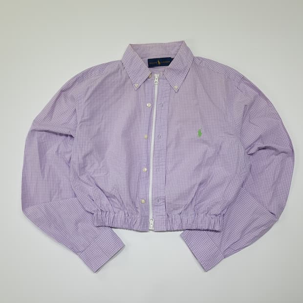 CL911 FREE 폴로 90s 퍼플 마이크로체크 리메이크 크롭 셔츠