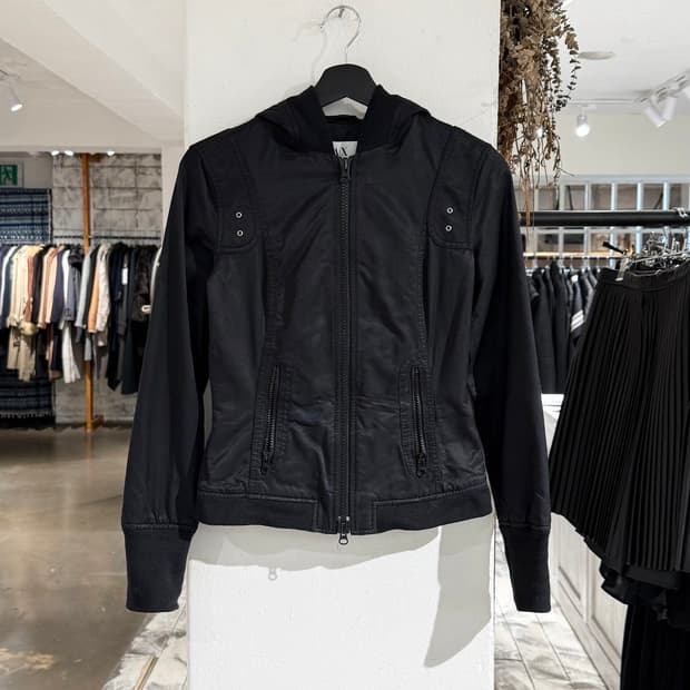 아르마니 익스체인지 블랙 코튼 나일론 후디 집업 자켓