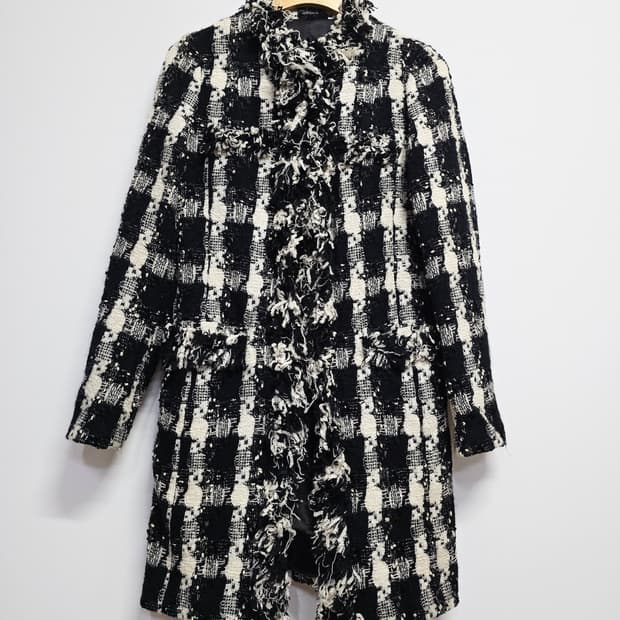 지고트 체크 트위드 코트 블랙