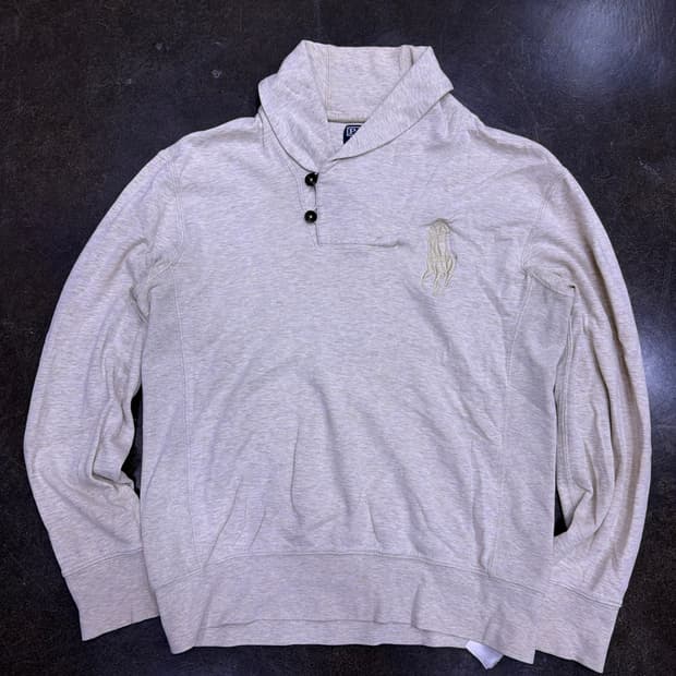 폴로 랄프로렌 빅포니 자수 코튼 숄카라 엘보 패치 티셔츠 M