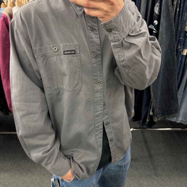 XL)할리데이비슨 빈티지 후면 독수리 자수 그레이 긴팔 셔츠