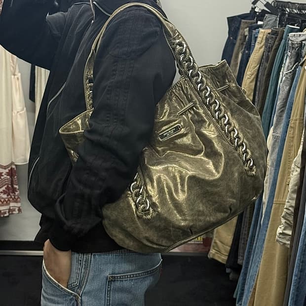 마이클 코어스 펄 골드 체인 손잡이 가죽 레더 숄더백 y2k 펑크 갸루