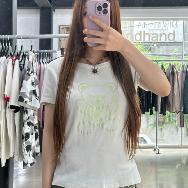 히스테릭글래머 퍽베어 프린팅 반팔티셔츠