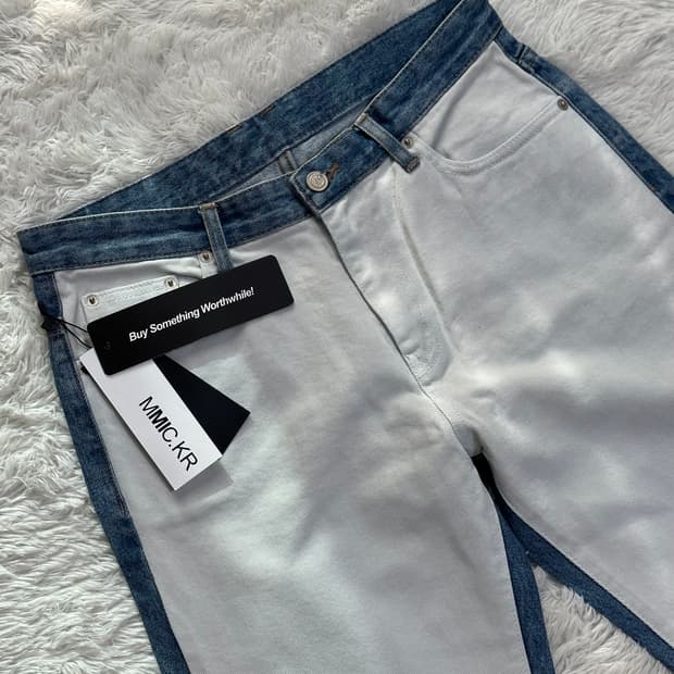 MMIC 데님 배색 화이트 팬츠