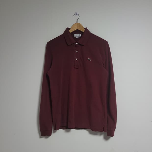 (3) LACOSTE 라코스테 긴팔 카라티 버건디 폴로 티셔츠