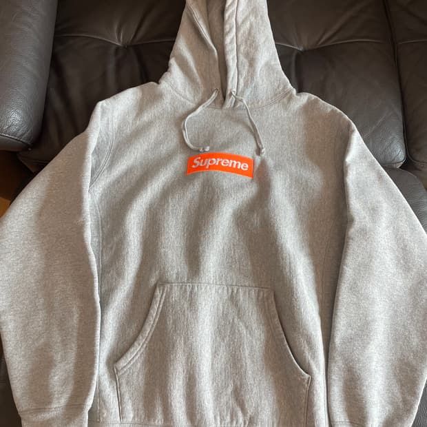 슈프림 17fw 박스로고 오렌지 그레이 후드티 L