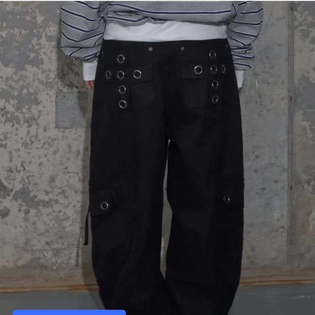 팬시클럽 크로스 포켓 카고 팬츠 블랙