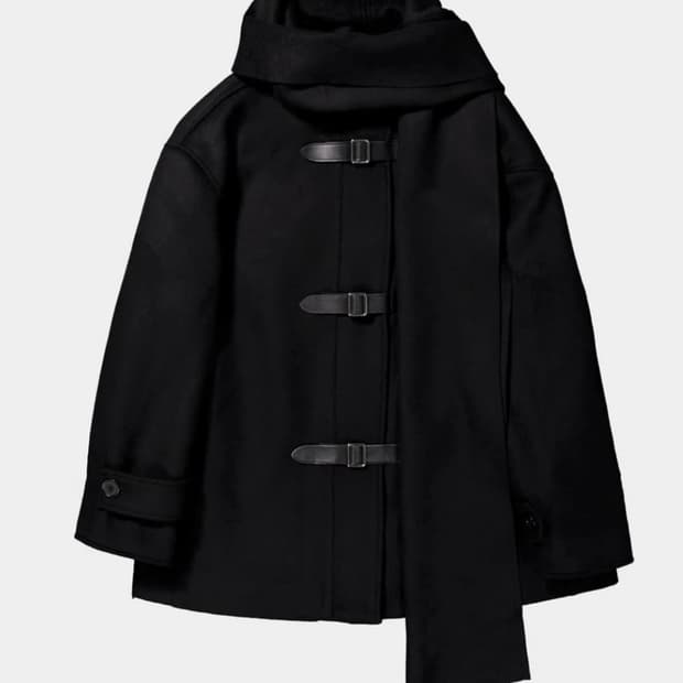 belted scarf heavy wool coat black