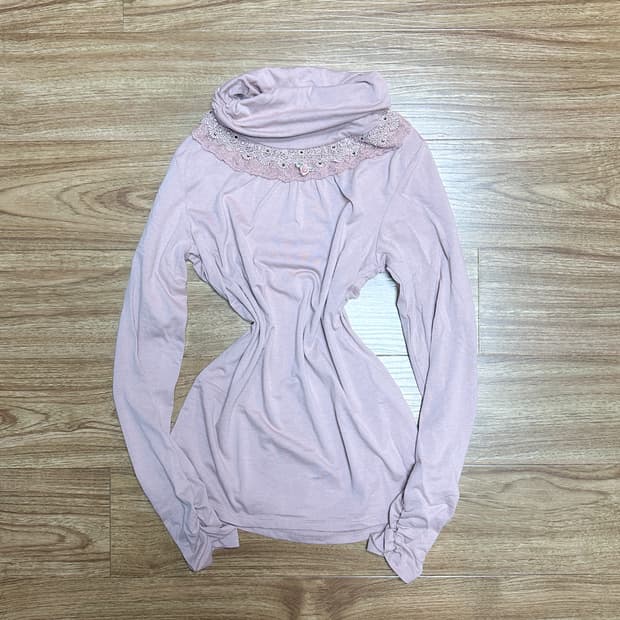 빈티지 핑크 레이스 장미 긴팔 티셔츠 히메갸루 로걀 라떼 모리걸 히메카지