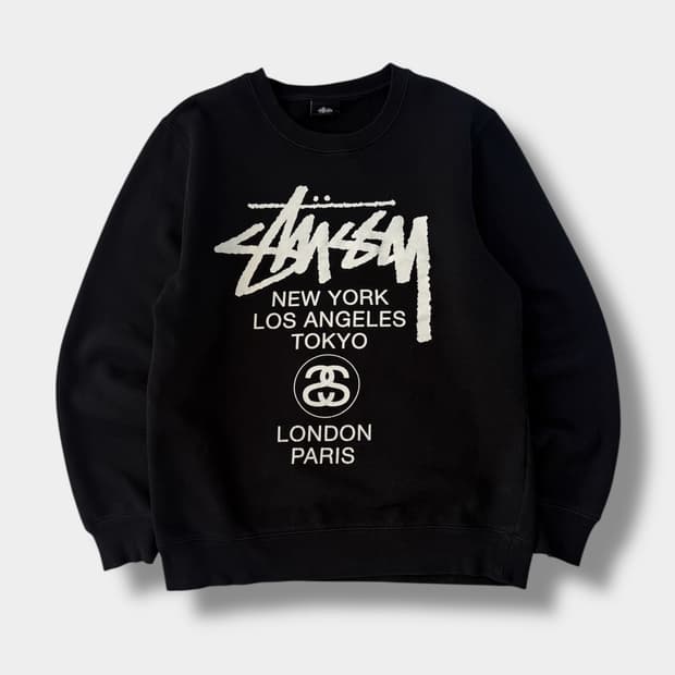 스투시 루즈핏 월드투어 블랙 스웻 맨투맨