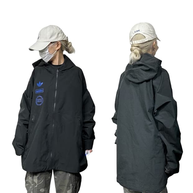 아디다스 블랙 파이어버드 롱 후드 바람막이 코트 자켓 XL