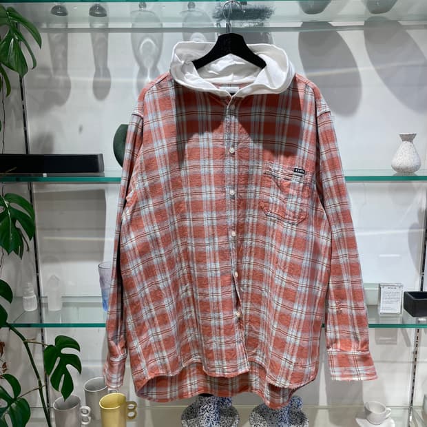 카미야 distressed check shirt hoodie