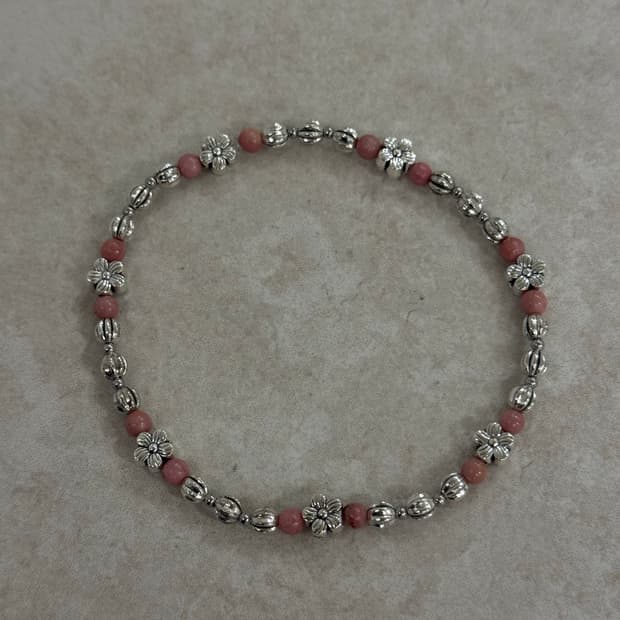 로즈 원석 플라워 실버 팔찌