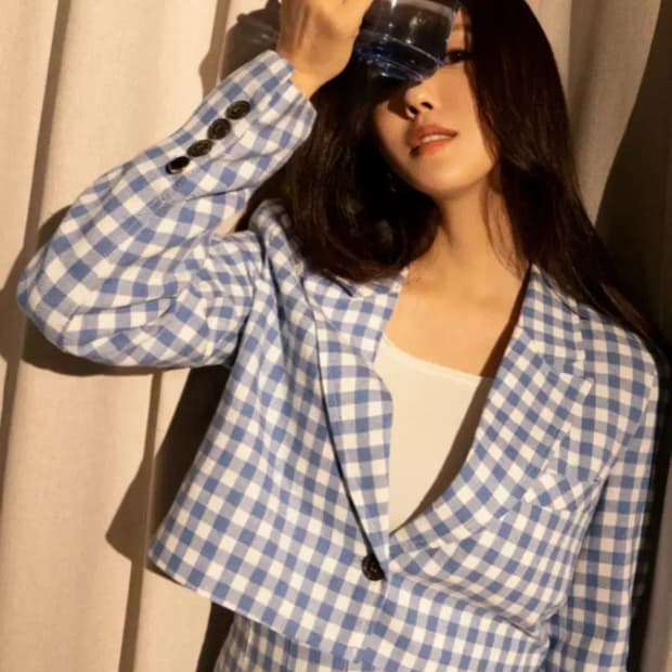 세이노모어 블루 체크 자켓 스커트 셋업