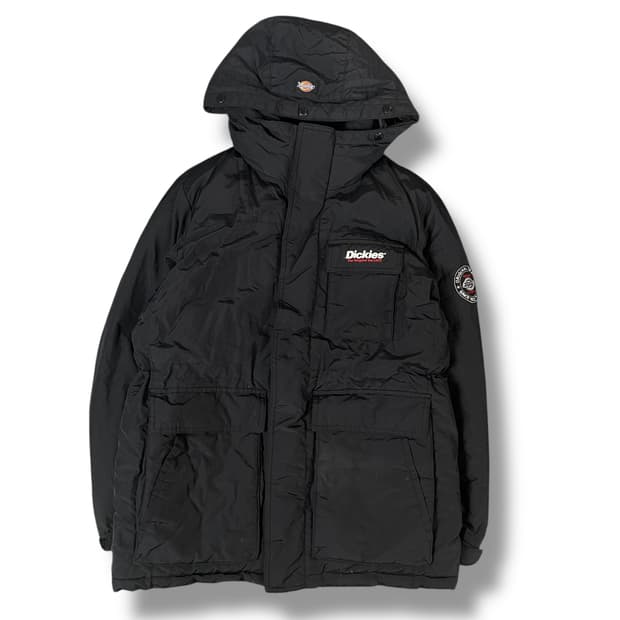 디키즈 빅 자수 로고 멀티포켓 블랙 후드 패딩 M