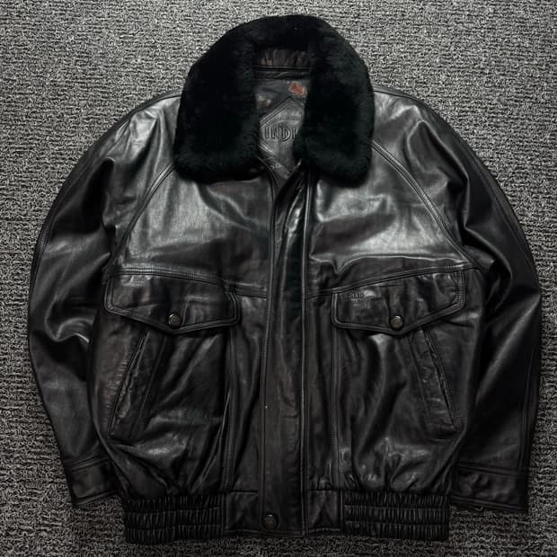 INDIAN 아카이브 램스킨 블랙 레더 봄버 무스탕 1373