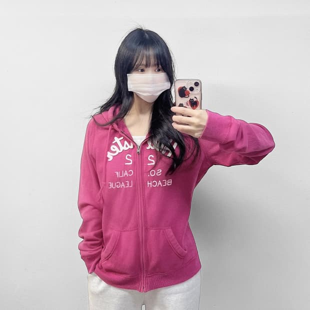 홀리스터 아치 로고 후드집업 핑크