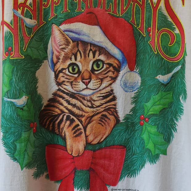 90s 빈티지 티셔츠 싱글스티치 롱 티셔츠 고양이 F