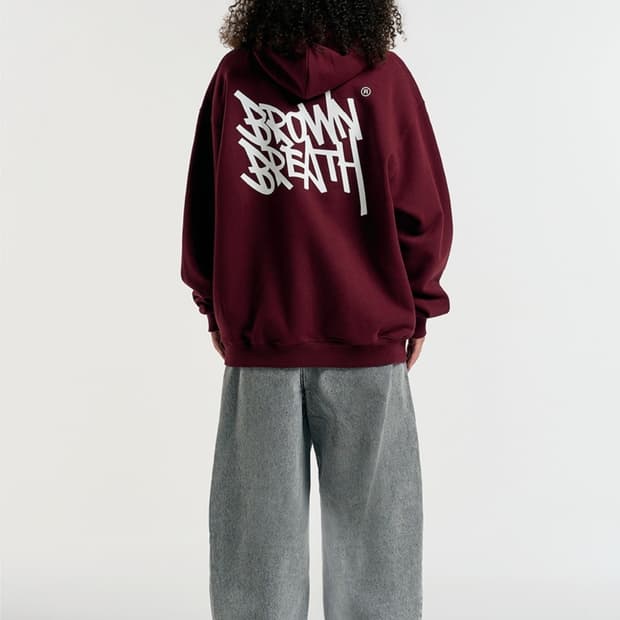 브라운브레스 빅로고 버건디 후드 티셔츠 L size