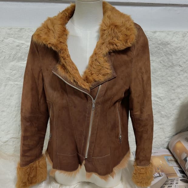 빈티지 오랜지 브라운 양털 토스카나+염소새끼털 양가죽 무스탕