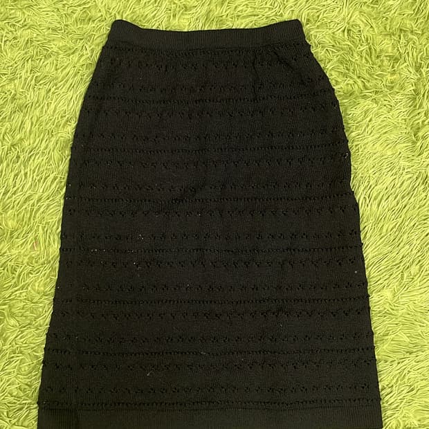 레이어드 미디 검정 펀칭 그물 스커트