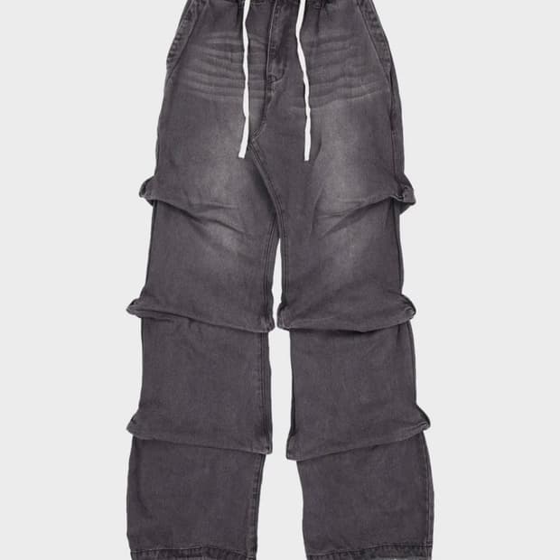 낫포너드 셔링 와이드레그 데님팬츠 블랙 L