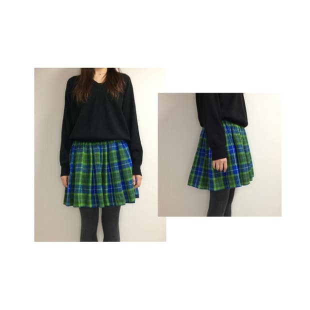 스나오 쿠와하라 그린 블루 체크 스커트