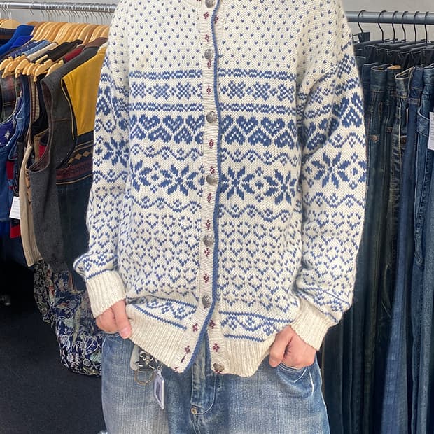 빈티지 L.L.Bean 화이트 노르딕 가디건