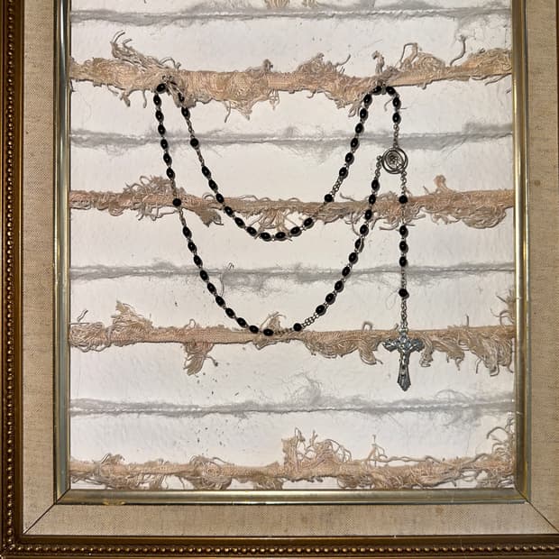 핀터레스트 무드 00s Y2K 블랙 캐톨릭 묵주 목걸이