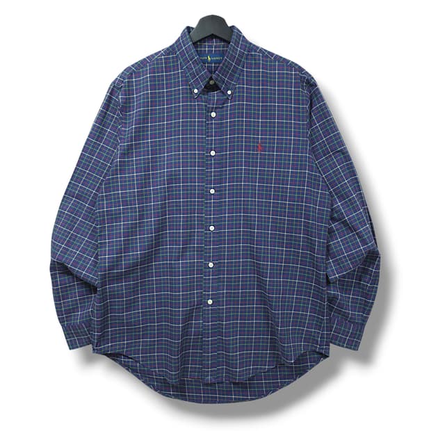 [L] 폴로 네이비 타탄체크 버건디포니 코튼 긴팔셔츠