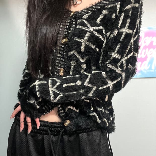 고딕 락 펑크 십자가 퍼 블랙 가디건