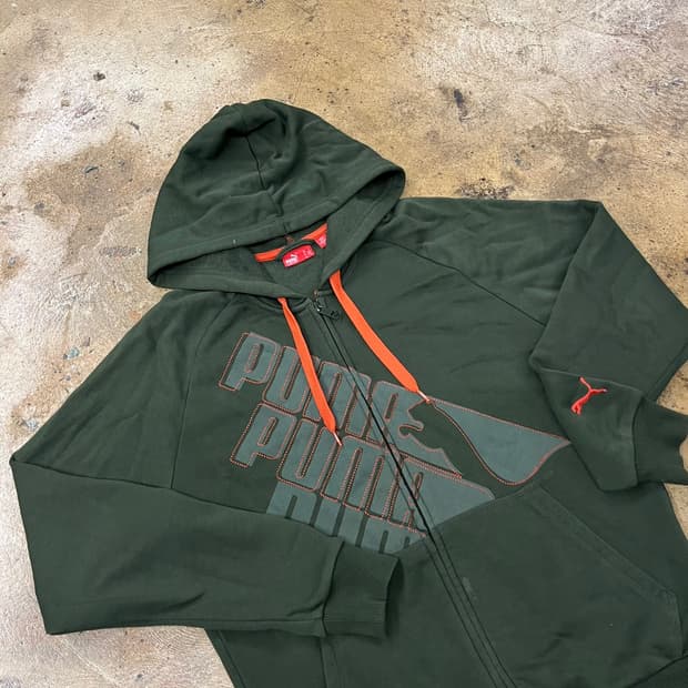 푸마 카키 후드집업 