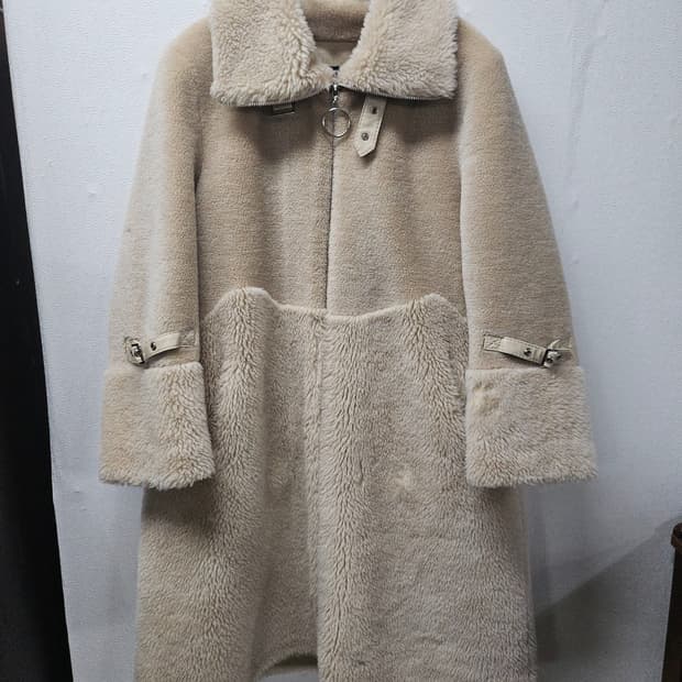 아이보리 양털 무스탕 롱 코트  L