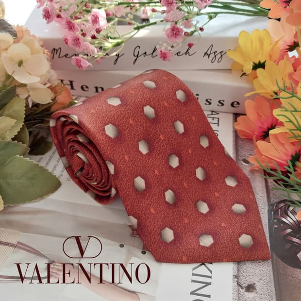 발렌티노 실크 브라운 기하 패턴 넥타이 10.1cm A+등급 K1395
