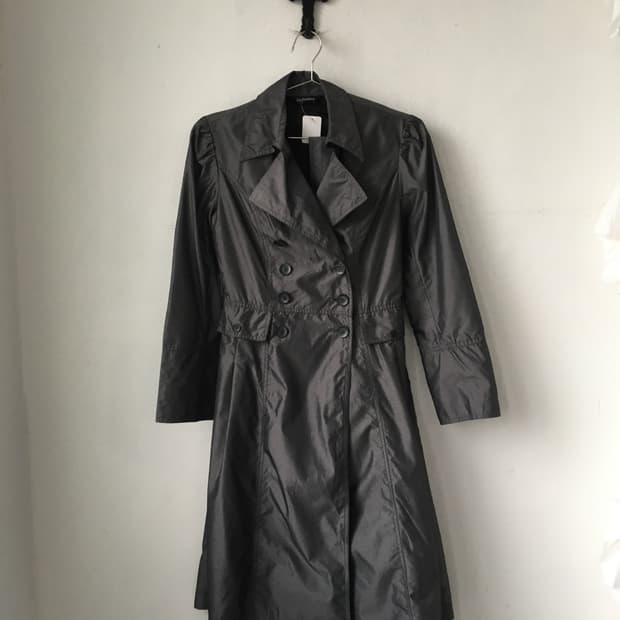 Belted double button glossy trench coat