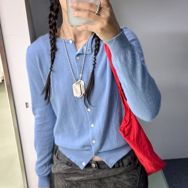 sky blue cashmere wool cardigan