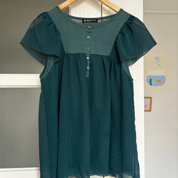 청록 도트 블라우스