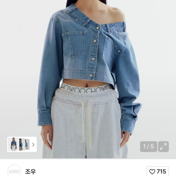 CHOWOO 조우 브이넥 벨트 크롭 데님 셔츠 새상품