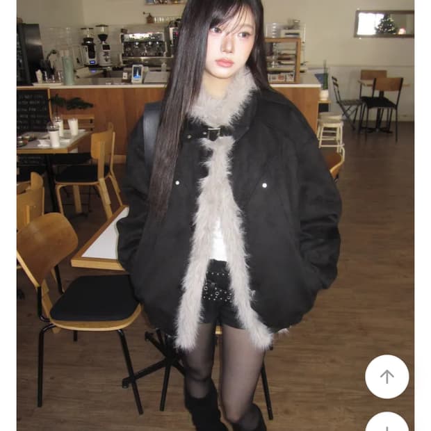 당일배송) 모디무드 하이넥 무스탕 퍼 패딩 블랙