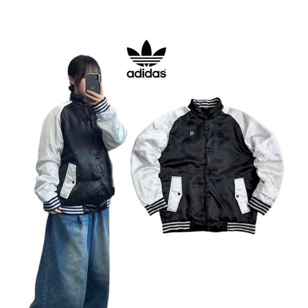 아디다스 00s 제팬 빅로고 올드스쿨 사틴 바시티 점퍼 자켓