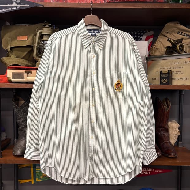 90s 폴로 랄프로렌 크레스트 로고 스트라이프 버튼다운 셔츠 N329