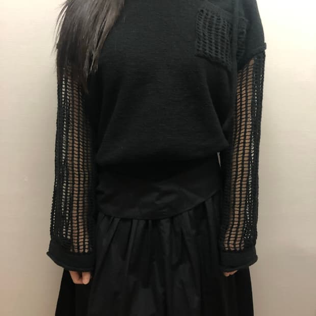 빈티지 블랙 메쉬 슬리브 후디