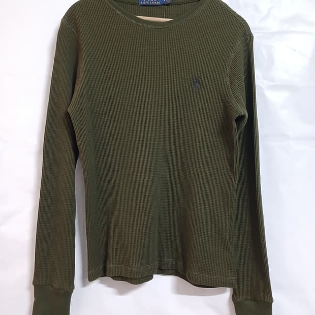 (새상품,M,95)폴로 랄프로렌 남성 와플긴팔면티 카키