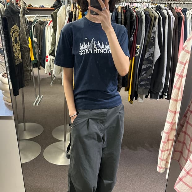 M)노스페이스 빈티지 캠핑 그래픽 네이비 반팔