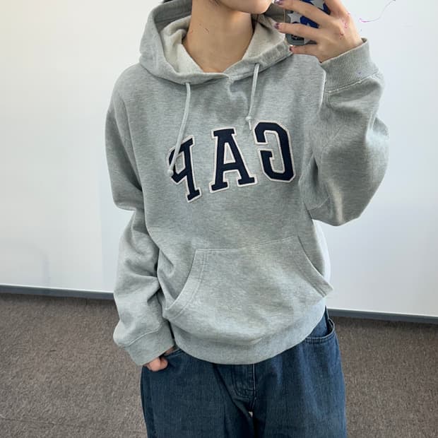 GAP 갭 네이비로고 그레이 후드티 